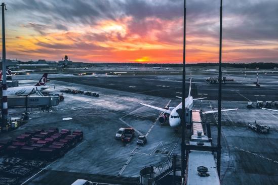 Passenger airplane on an airport runway